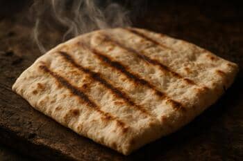 Izgarada hafif izler alan lavaş, dumanlı sıcak yüzey