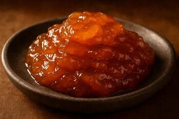 Ayva reçeli: kehribar renkli kıvam, taş tabak üzerinde