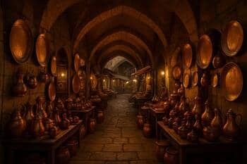 Kemerli geçitte bakır tezgâhları; sıcak parıltı