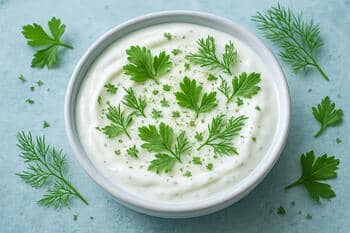 Yoğurt ve otlar; serin yüzey