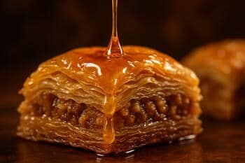 Baklava üzerinde bal; sıcak parıltı