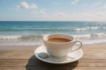 Deniz kenarında çay; yumuşak rüzgâr