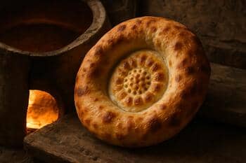 Sokakta lavaş/ekmek; tandırın sıcak ışığı