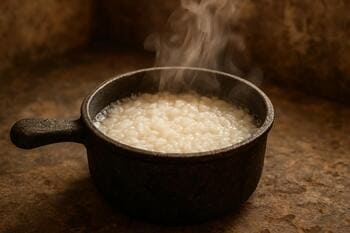 Küçük tencerede pirincin yavaş yumuşaması, buhar ve taş etkisi