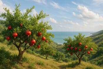 Lənkəran yamaçlarında nar ağaçları, hafif rüzgâr ve tuzlu hava