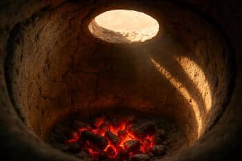 Taş tandırın içi: parlayan köz ve yuvarlak ağız, sıcak gölge oyunları